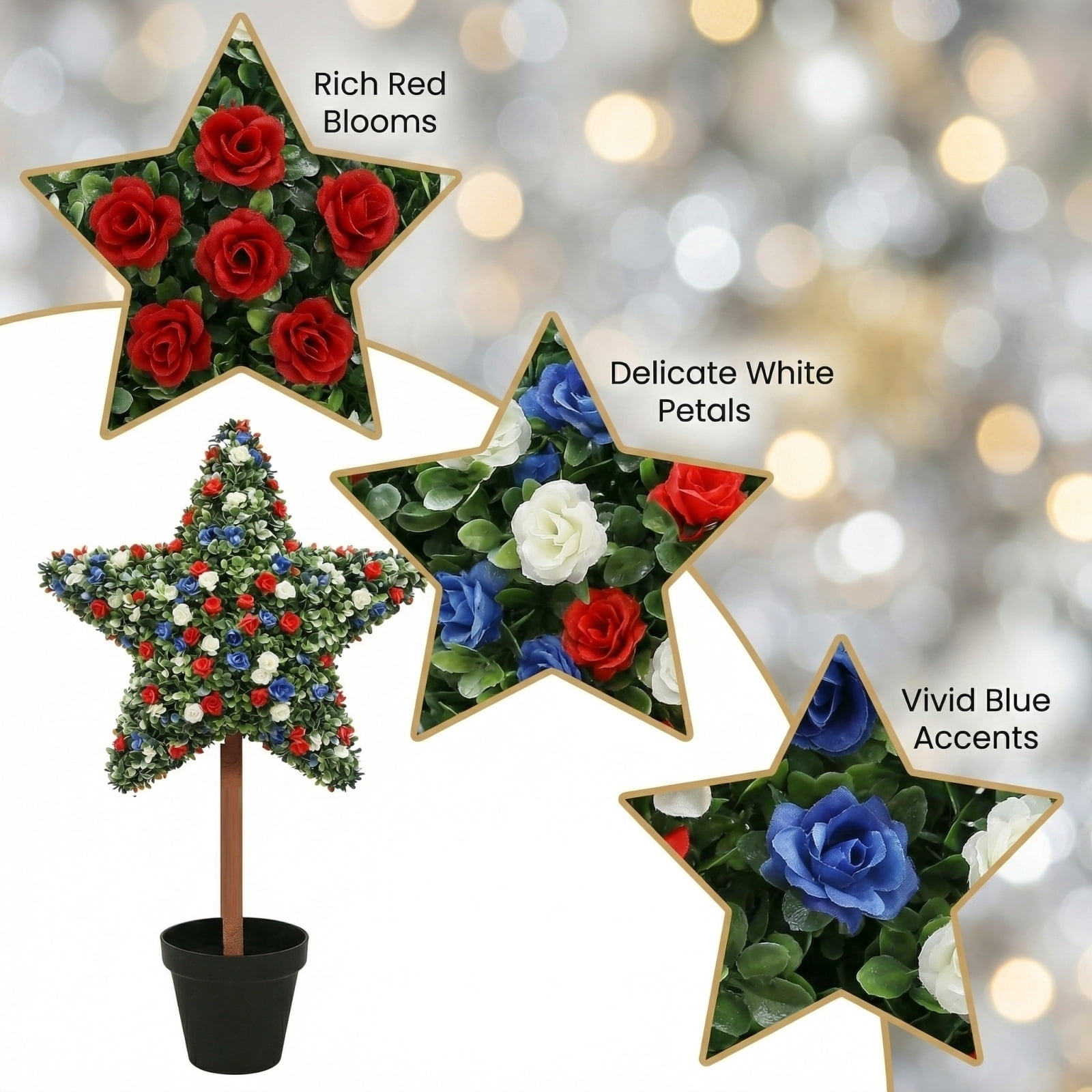 4th of July Patriotic Five-Pointed Star Planter for Outdoor Garden, 31.5 Inch Large Independence Day Star Shaped Bonsai Container, Red White and Blue Decoration for Porch and Entryway