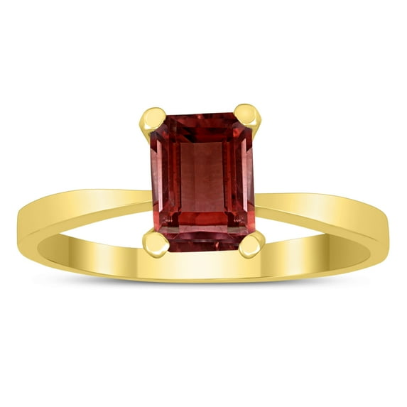 SZUL Women's Emerald Shaped 7X5MM Garnet Solitaire Ring in 10K Yellow Gold