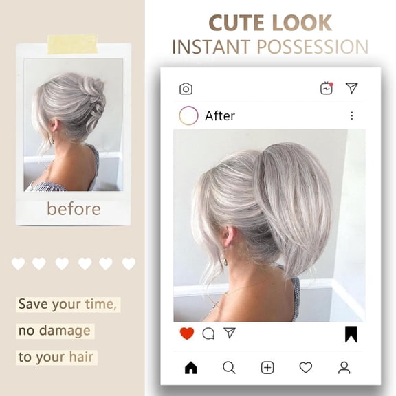 WEIF-Claw Clip Ponytail Extension - 10 Inch Short Ponytail Extension, Straight Pony Tails Hair Extensions, Synthetic Hair Extensions Ponytail, Clip On Ponytails for Women (Color: Silver Grey)