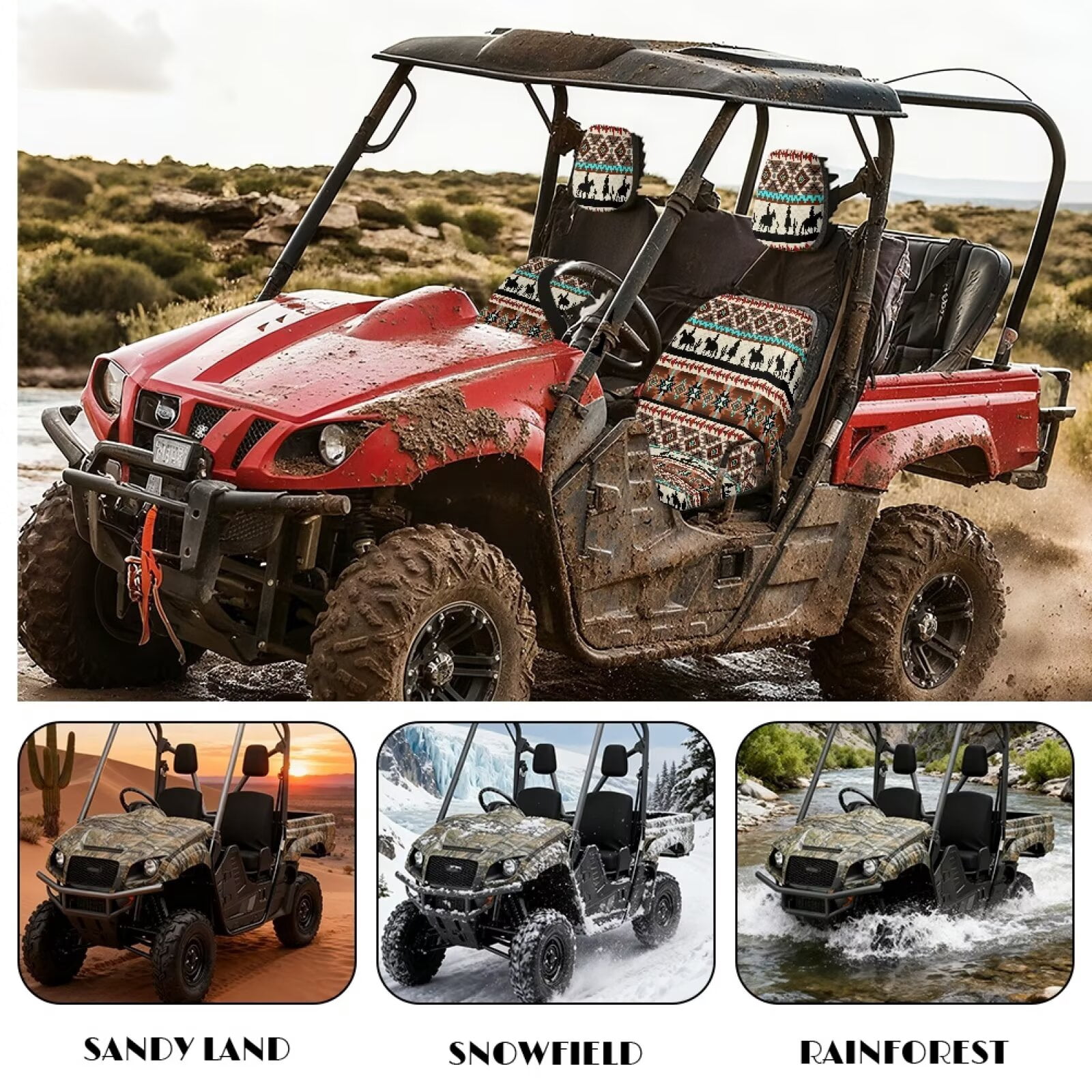 KUIFORTI Aztec Tribe UTV Seat Covers Seats Cover for UTV Compatible with Yamaha Rhino 700 660 450 2004-2021 Comfortable All-Season Protection Outdoor Seat Cover Set