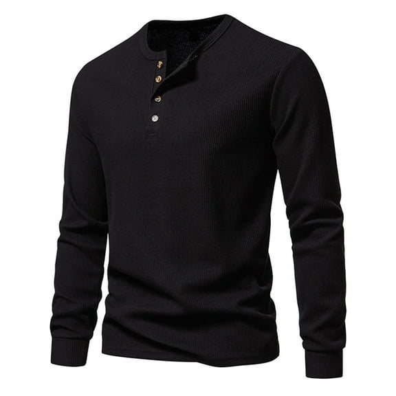 Agkizg Men Long Sleeve Shirts,Mens Casual Shirts,Mens T-Shirt Pullover Long Sleeve Knit 4-Button Crewneck for Fall Winter Tops