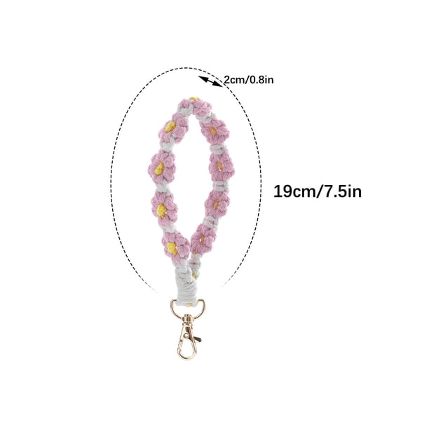 Cadena con Colgante Bohemian Mano Tejida Flor Llavero, Color en Contraste Llavero Pulsera Colgante, Cadena de Teléfono
