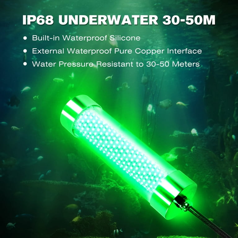 HUSUKU FS1-1 LED Underwater Fishing Light - 11Inch DC12V 417LED 30000lm  300W Green Night Fishing Finder, Fish Attractor Accessories, IP68  Submersible Lamp for Crappie, Snook, Squid, Shrimp, 33ft 