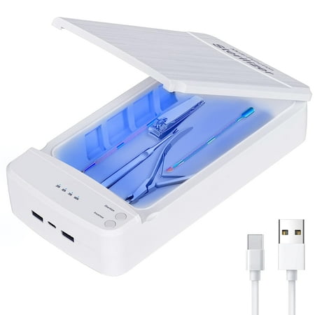HEJULIK Nail Tool Sterilizer with Blue Light - Nail Tips Art Tool Sterilizer Box for Nails,USB Portable Machine Plastic Nail Tips Art Tools Manicure Tool for Nail Salon,Jewelry,Phone,Watch,Keys(White)