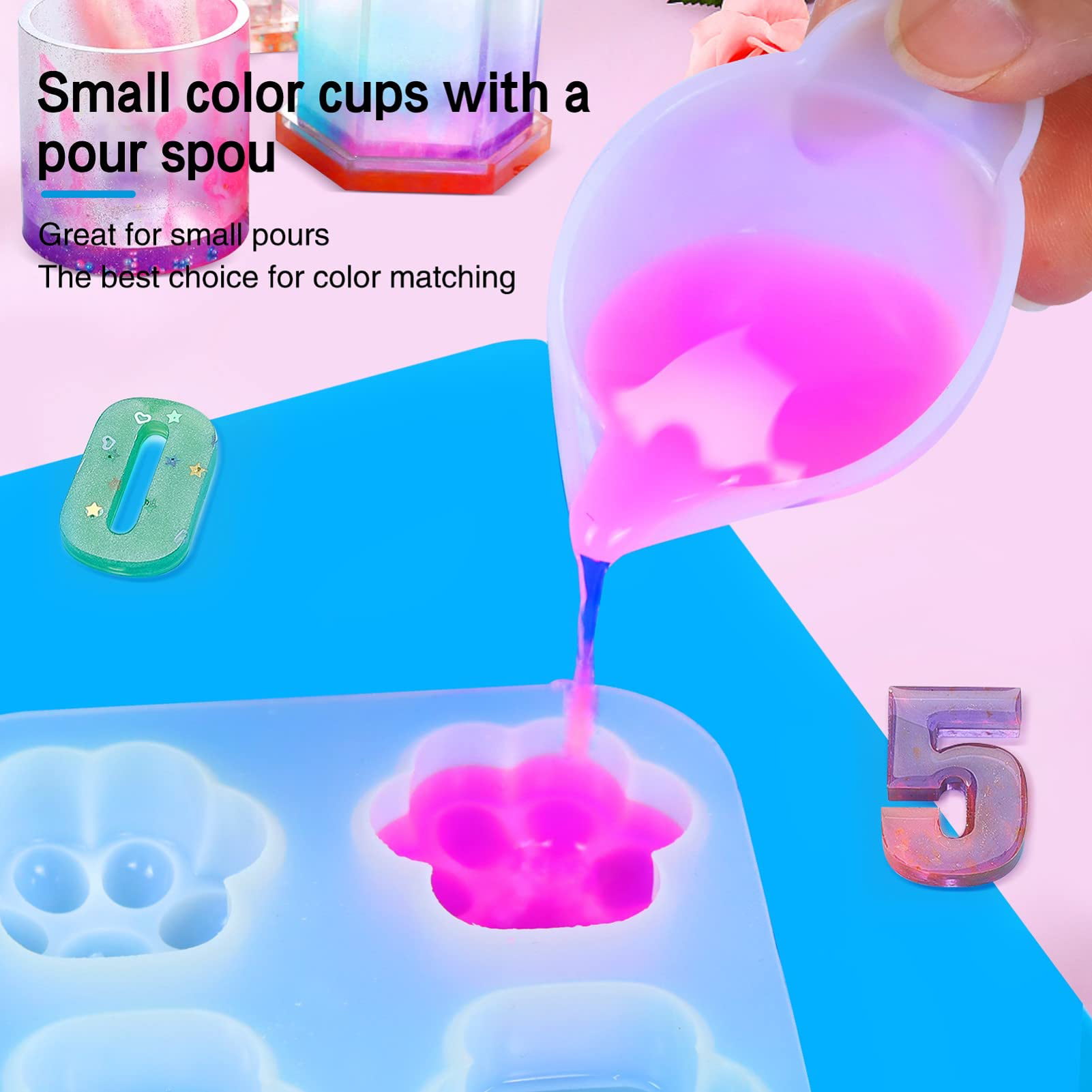 CRAVERLAND Silicone Measuring Cups Resin Molds Tools Kit for Epoxy Resin,100ml Resin Supplies Molds Cups Mixing Measuring Supplies Jewelry Making(12 Pack)