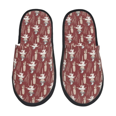 Balery Autumn Scarecrow Harvest Joy Slient Indoor Furry Fleece Comfort House Shoes Soft Non-Slip Home Shoes Cotton slippers House Slippers-- Medium