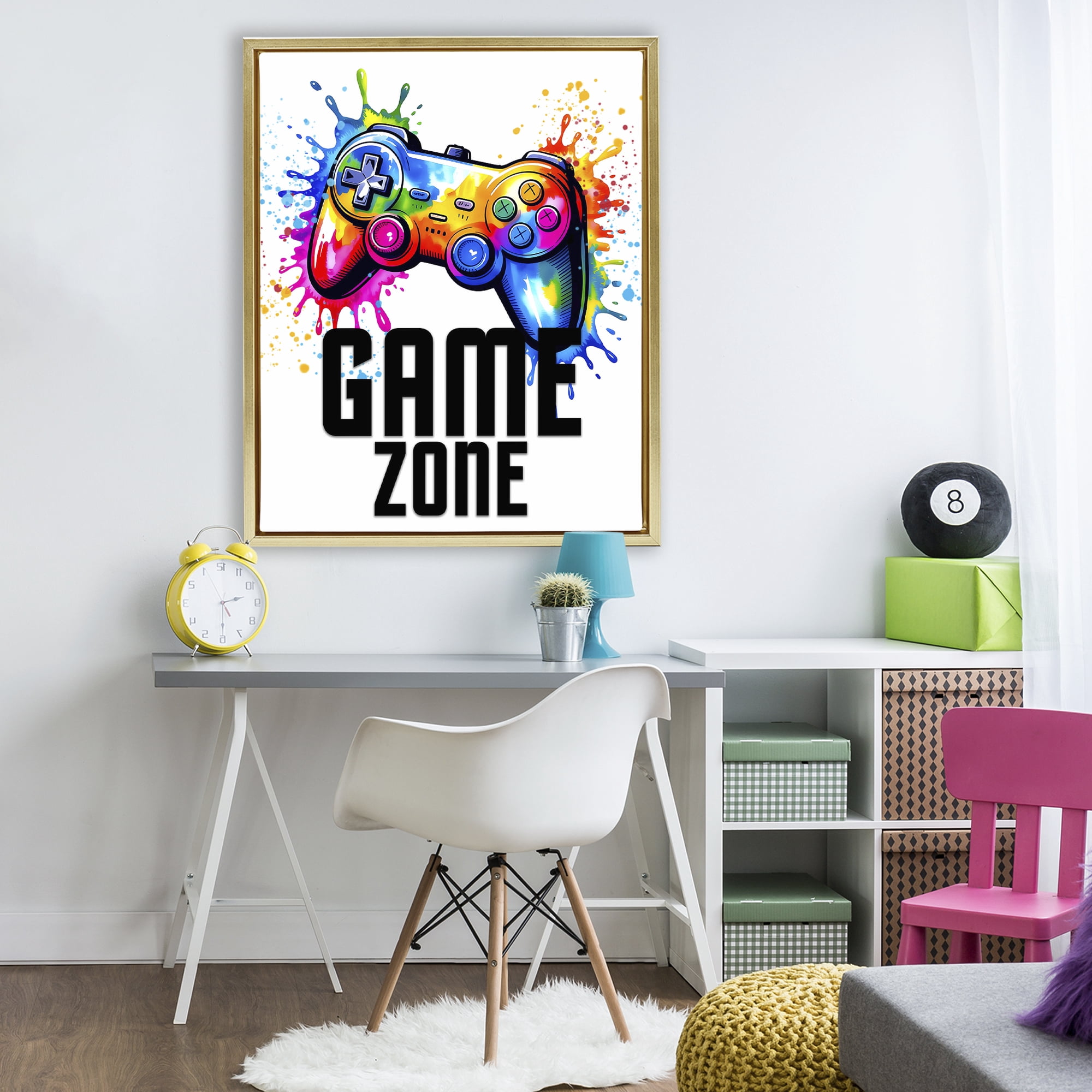 Stupell Industries Game Zone Bright Splash Gold Framed Floater Canvas Wall Art, design by Kim Allen