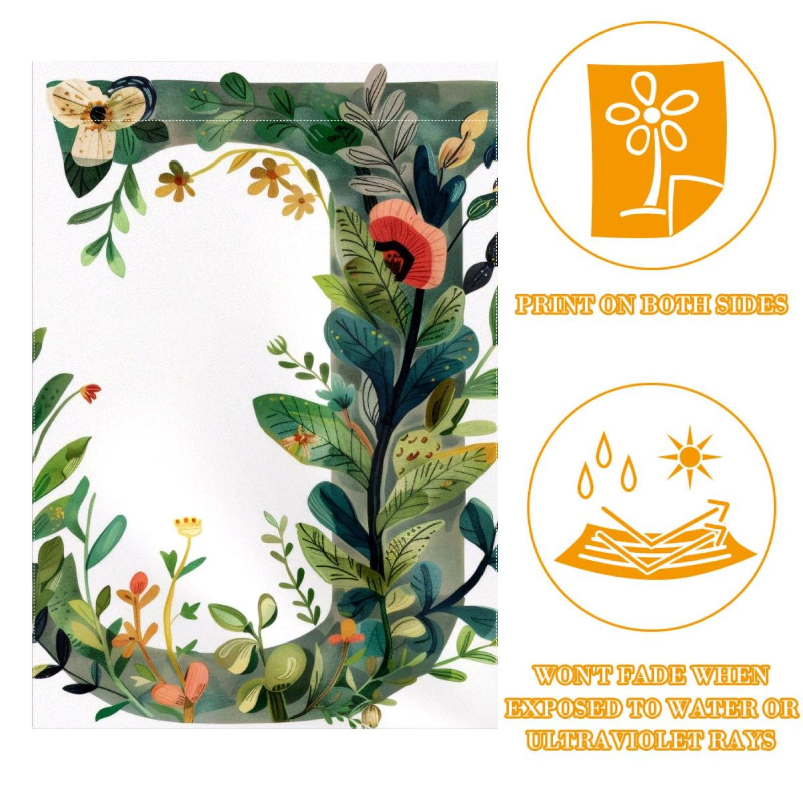 Letter J with Leaves Flowers Floral Pattern Double Sided Garden Flag Decorative Weather Resistant Yard Flag, Large DIY Vertical Flag for Farmhouse Patio Lawn, 28x40 Inch