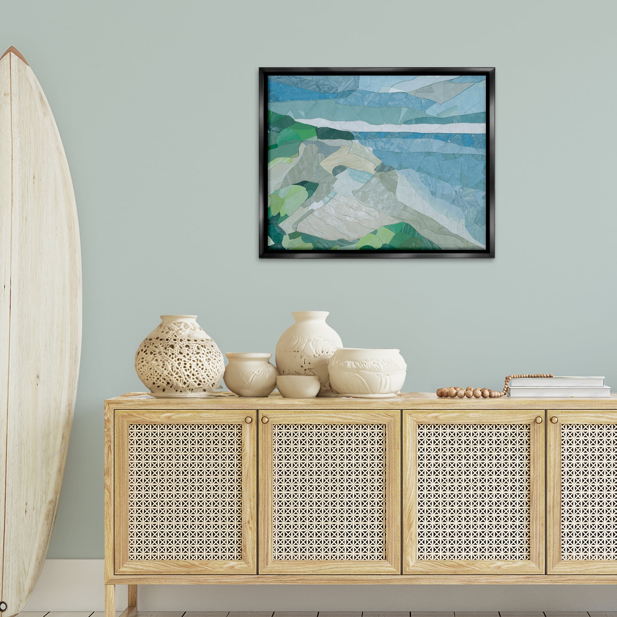 Stupell Industries Ocean Overlook Abstraction Landscape & Nature Painting Black Floater Framed Canvas Art Print Wall Art, 31 x 25