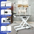 thumbnail image 2 of ModFusion 47 Inch Folding Dog Grooming Table with AC Outlet, Tool Storage, Casters, Arm, 3 Loops Adjustable Feet, 1.1 ft-3.2 ft Portable Pet Bathing Stand, White Metal Steel, Black Mat, 2 of 9