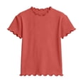 thumbnail image 5 of BOVXNPU Girls Short Sleeve T-Shirts Solid Ruffled Short Sleeve Round Neck Breathable Tee Girls Summer Tops, 5 of 6