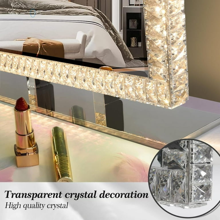 Sumdeal Crystal Frame Smart Cosmetic Mirror with 3 Lights Control Wall Vanity Mirror or Table Vantity Mirror 36 x28 Walmart