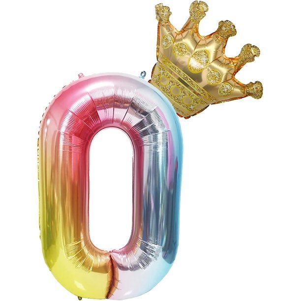 Otro jardín decorativo 100 cm arco iris número 0 globos con corona desmontable lámina helio digital coloridas decoraciones de fiesta de cumpleaños para cumpleaños par