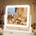 thumbnail image 1 of FENNIO Vanity Mirror with Lights, 14"x12", Modern, White Aluminum Frame, Tabletop Mount, Smart Touch Sensor, 3-Color Lighting, 1 of 8