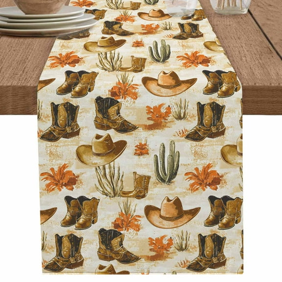 nqOlkjepod Western Cowboy Table Runner 72 Inches Long Farmhouse Dress Scarves, Vintage Brown Desert Botanical Dining Tablerunner for Coffee Table/Kitchen Island/Party Décor, 13" x 72"