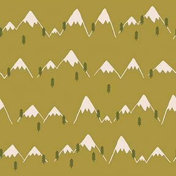 Green Mountain Range fabric, Paintbrush Studio Vintage camping cotton, Sold by the Quarter Yard