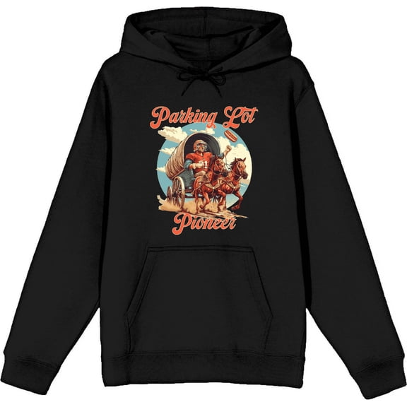 "Parking Lot Pioneer" Old West Wagon Football Cowboy Adult Black Long Sleeve Hoodie-3XL