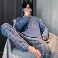 thumbnail image 4 of Spring Cotton Pajamas Men Lounge Sleepwear Blue Plaid Pijama Man‘s Bedgown Home Clothes PJ Pijama Hombre pijma hombre Dropship, 4 of 7