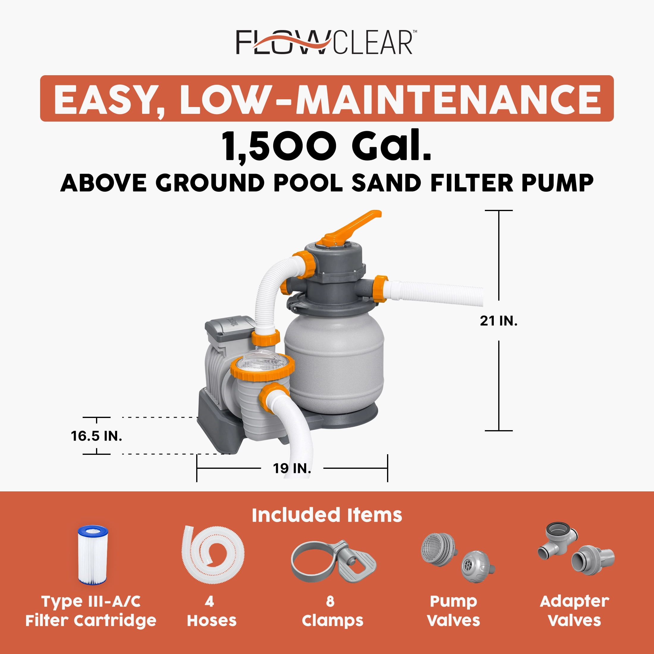 Flowclear 1500 gal. Pool Filter Silica Sand Pump