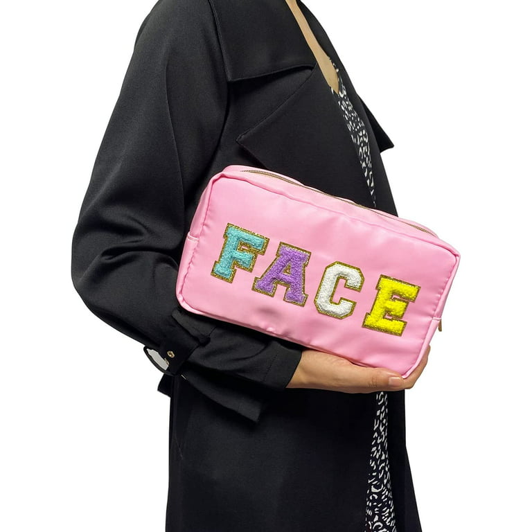 Preppy Patch Bag Chenille Letter Pouch Nylon Zipper Bag Varsity Letter Make  up Bag with Patches Makeup Bag Face Letters Monogrammed Makeup Bag Stoney  Clover Dupes Pouch Preppy Cosmetic Bag Pink 