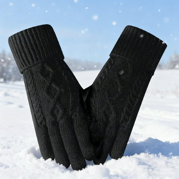 Guantes de invierno para mujer, de lana tejida, cálidos, de cinco dedos, de terciopelo y gruesos, con pantalla táctil. Imprescindible para el invierno.