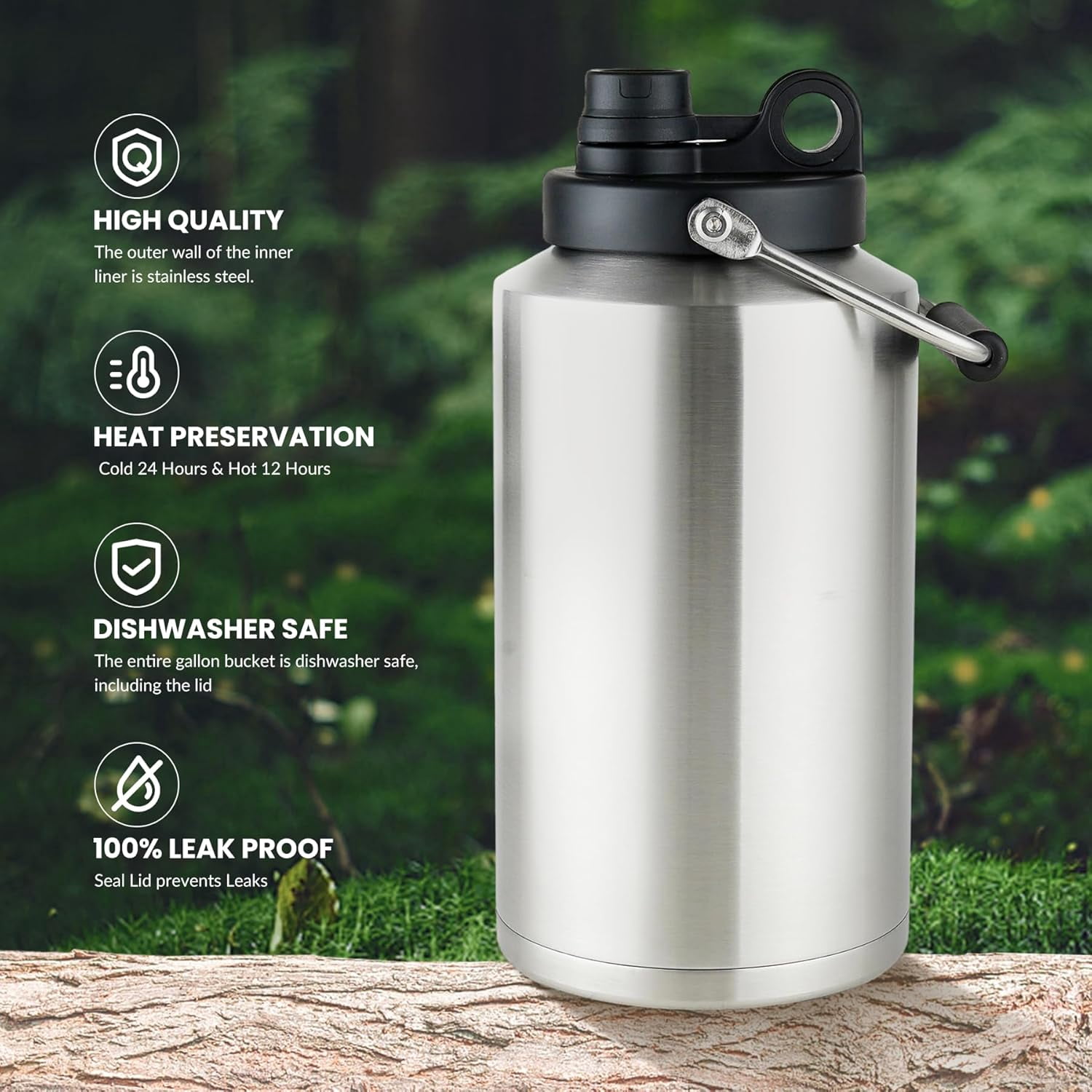 1 Gallon Water Jug Bottle Insulated, 128oz Stainless  Water Bottle Wide Mouth Double Vacuum Dishwasher Safe  for Hot & Cold Drinks Stainless Steels