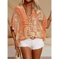 thumbnail image 3 of ZOELNIC Womens Printed Chiffon Blouses V Neck Batwing Short Sleeve Summer Flowy Tops Shirts, 2XL, 3 of 5
