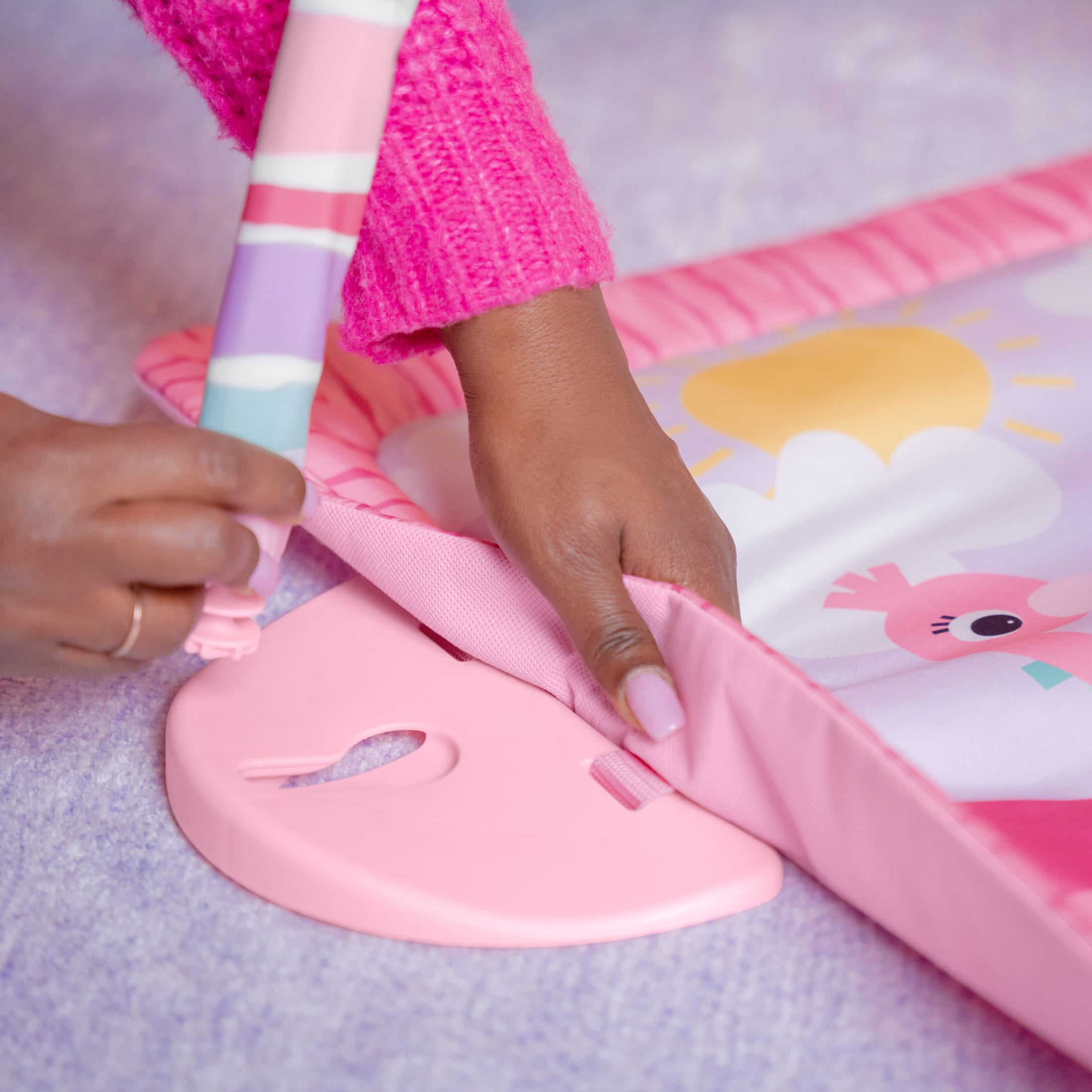 Bright Starts Pink Palms Tiki Toy Bar Baby Activity Gym & Tummy Time Mat with Toy Bar and 3 Toys, Newborn to 3 Years