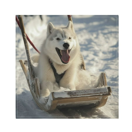 

WOBOGO Alaskan Dog on Sledge Cloth Napkins 1 Piece Soft Elegant Touch Durable Absorbent Quick Drying for Elegant Dining