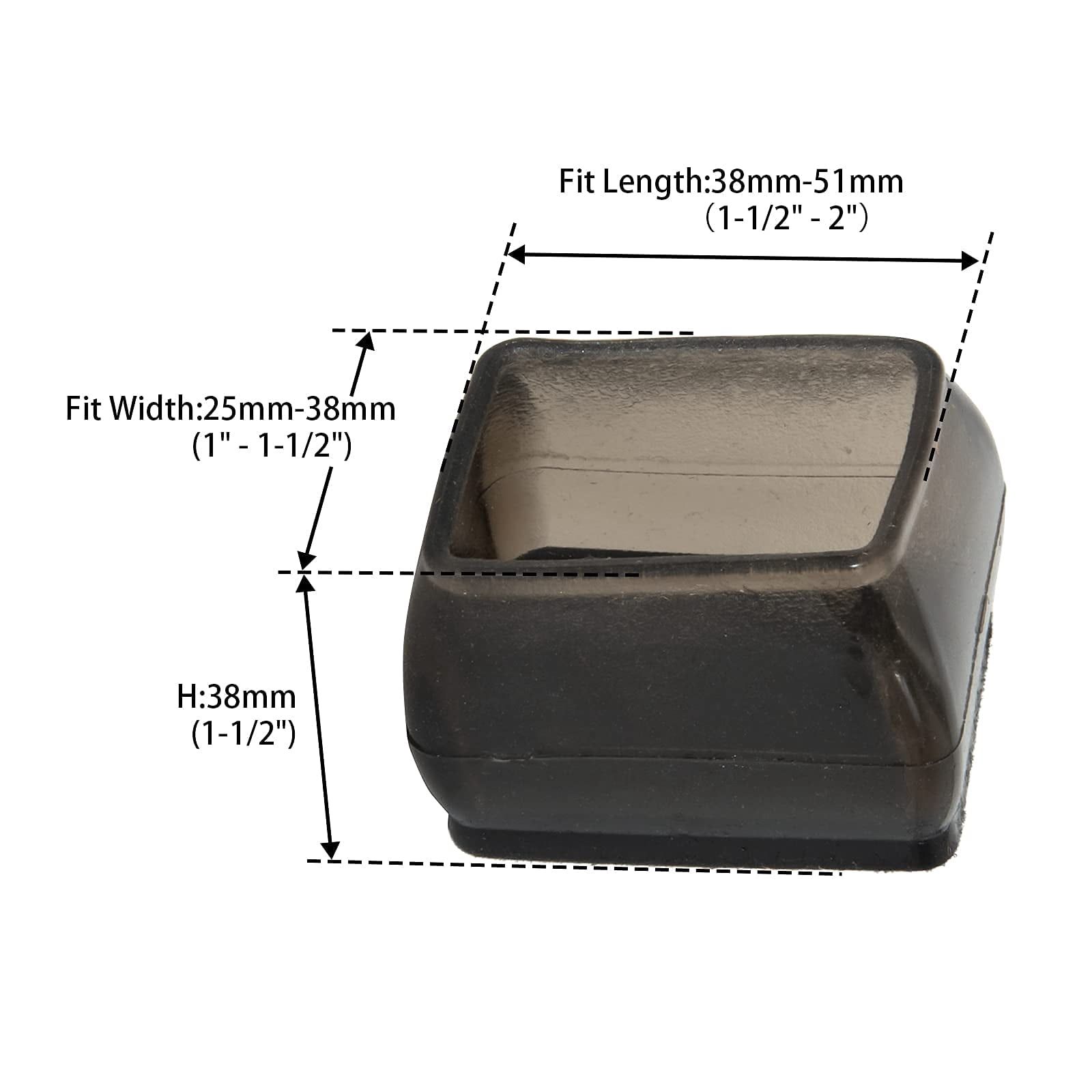 Flyshop Furniture Chair Leg Caps Hardwood Floor Protectors with Felt Pads, Easy Sliding, Rectangle, Large Size, Length 38-51 mm Width 25-38 mm, Black, 8PCS