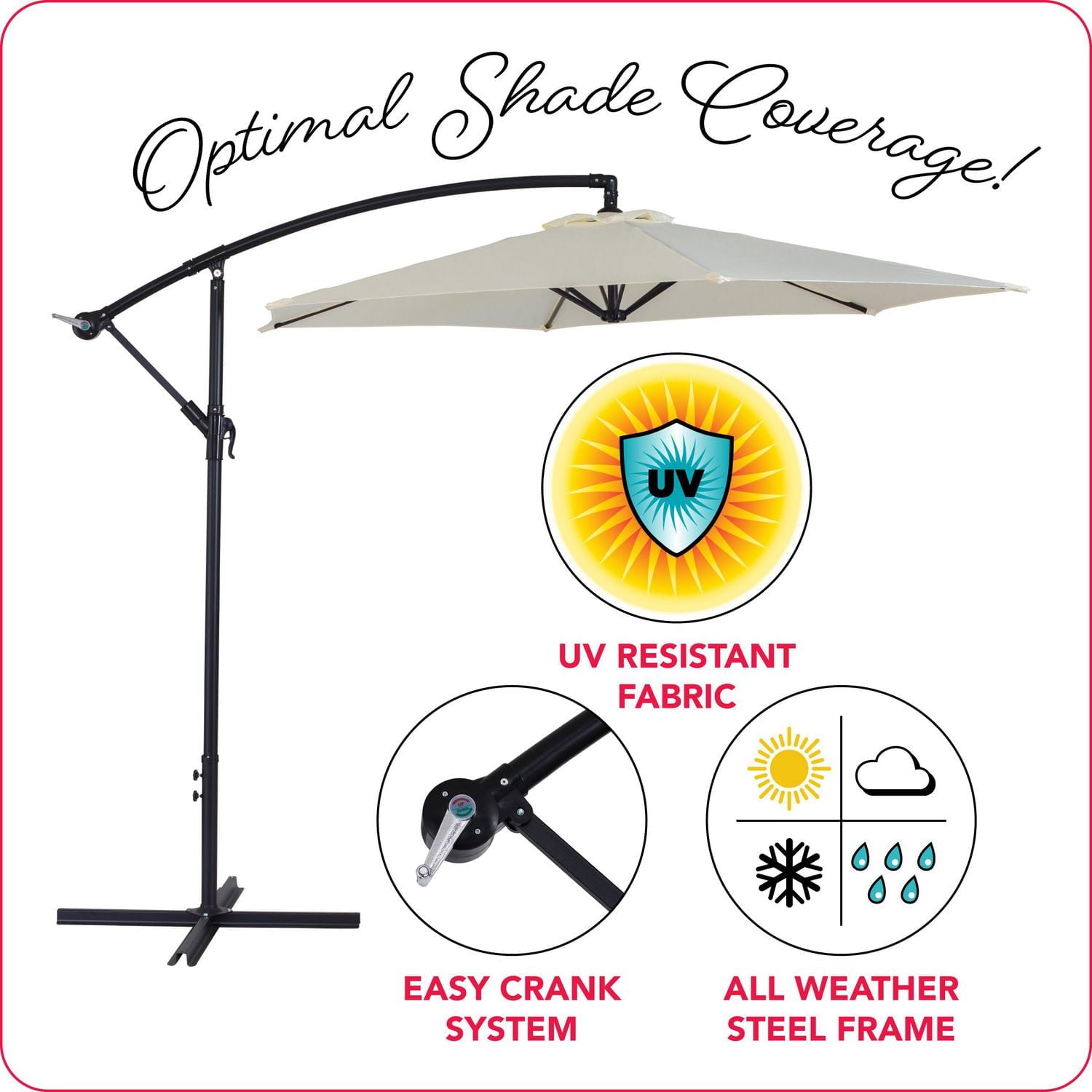 Parasol de terrasse inclinable en porte-à-faux CorLiving Persist de 2,7 m avec cadre en acier thermolaqué