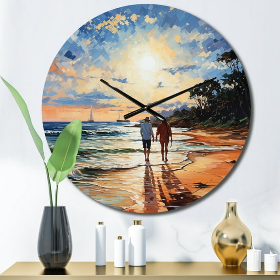 Designart "Seaside Stroll Beach Photo II" Beach Oversized Wall Clock