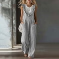 thumbnail image 2 of Npasoilc Ruffle Trim Wide Leg Jumpsuits for Women V-Neck Sleeveless Smocked Elastic Waist with Pockets Loose Casual Summer Overalls, 2 of 7