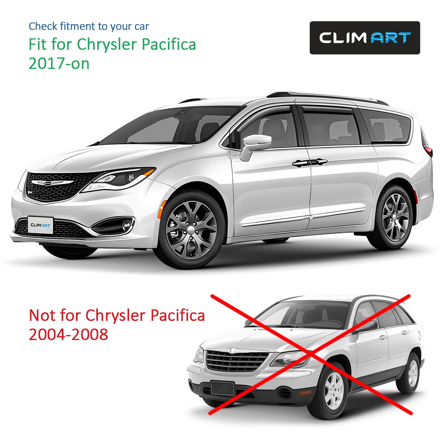 CLIM ART in-Channel Incredibly Durable Rain Guards for Chrysler Pacifica 2017-2026, Original Window Deflectors, Vent Window Visors, Vent Deflector, 4 pcs. - 617486