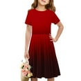 thumbnail image 2 of Hduncf Toddler Girls Gradient Color Summer Dress Short Sleeve Crewneck A-Line Dress Fashion Comfortable Swing Pleated Dress Red 4 Years, 2 of 7