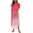 thumbnail image 2 of Limited Time Deal kttectoa V-Neck Short Sleeve Dress for Ladies Slit Side Curved Hem Loose Long Dress Gradient Graphic Dresses Summer Dress Loose Fit Dress for Cocktail Party, 2 of 5