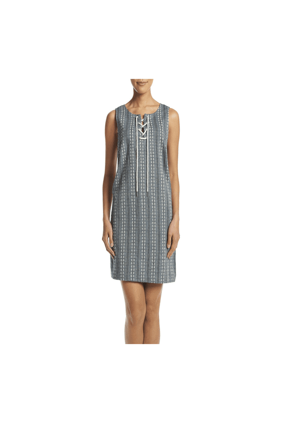 Co. Cotton Striped Lace-Up Dress L/Gray