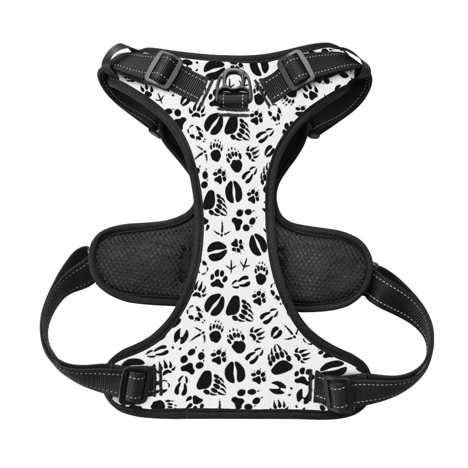 Kdxio Black Footprints Print No Pull Dog Harness Adjustable Reflective Oxford Easy Control Medium Large Dog Harness for Training and Everyday-Large