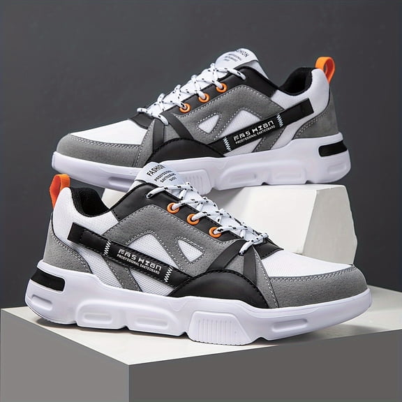 [Sneakers] Men'S Stylish Color-Blocked Casual Red Skate Shoes with Front Laces, Comfortable And Non-Slip for Everyday Wear And Outdoor Sports Hiking