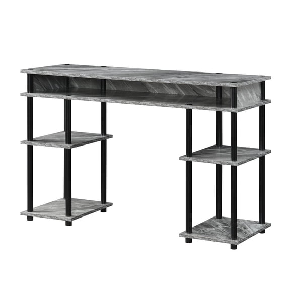 Gray Marble/Black No-Tools Home Office Computer Desk With 4 Shelves 47.25L x 15.75W x 30H
