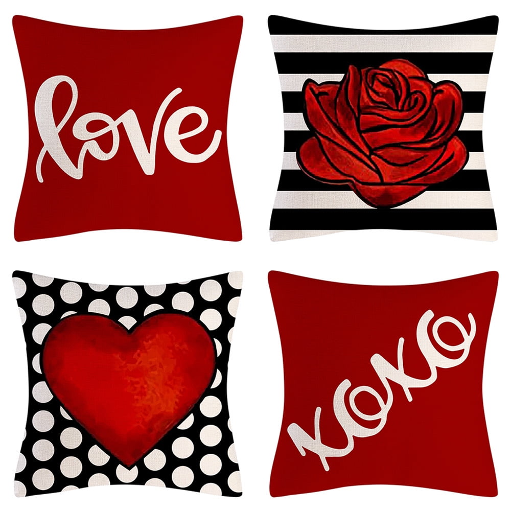 Set of 4 Valentine's Day Throw Pillow Cases Decorative Cushion Covers for Sofa Couch Bedroom,18