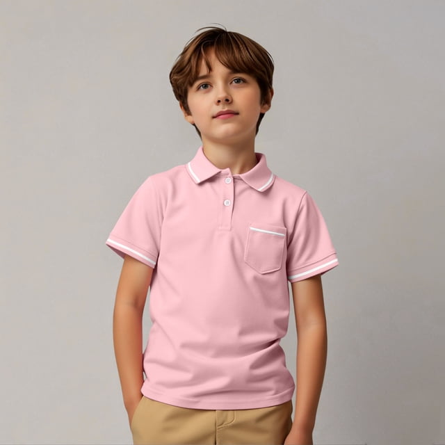 WENXIAOO Polos pour Garçons T-Shirts Roses pour Garçons Chemise à Boutons pour Garçons Polo à Manches Courtes Chemises pour Garçons pour Garçons 9-10 Ans