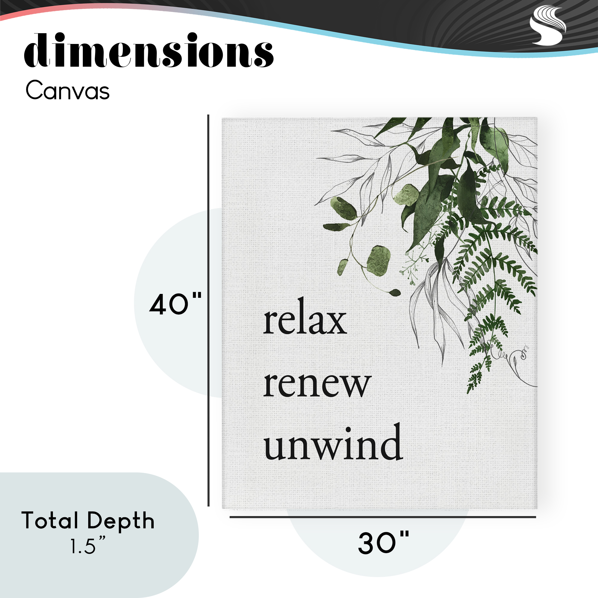 Relax Renew Unwind with Foliage Canvas Wall Art, design by Lettered and Lined