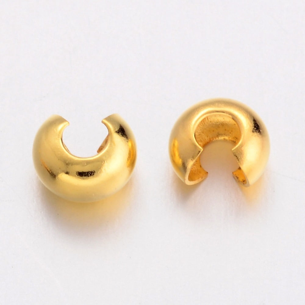 Brass Crimp Beads Covers Round Golden About 4mm In Diameter 3mm Thick Hole: 1.5mm