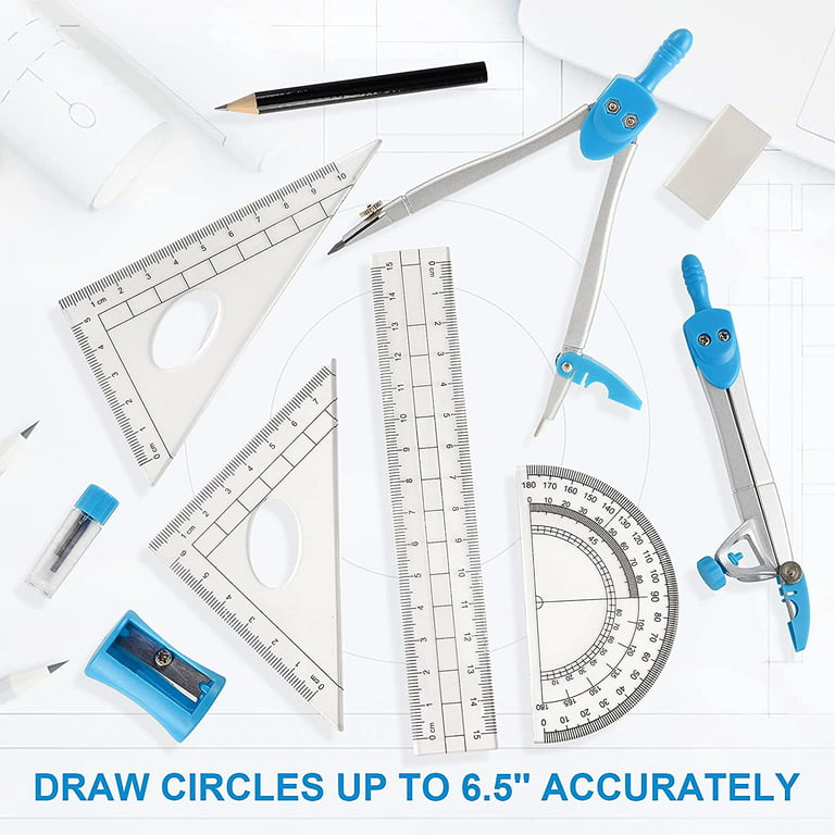 Newsource Drawing Tools & Kits 20pc Geometry Set Aluminum Compass,protractors,set Square,ball Pen,bow-pen,erasing Shield etc.for Basic Beginner en