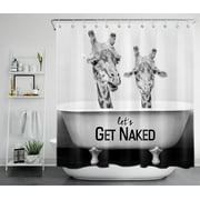 HVEST Get Naked Shower Curtains for Bathroom, Funny Wild Animal Giraffe in Bathtub Black and White Bathroom Curtain, Farmhouse Fabric Bath Curtain Polyester Waterproof with Hooks, 70x69 Inches