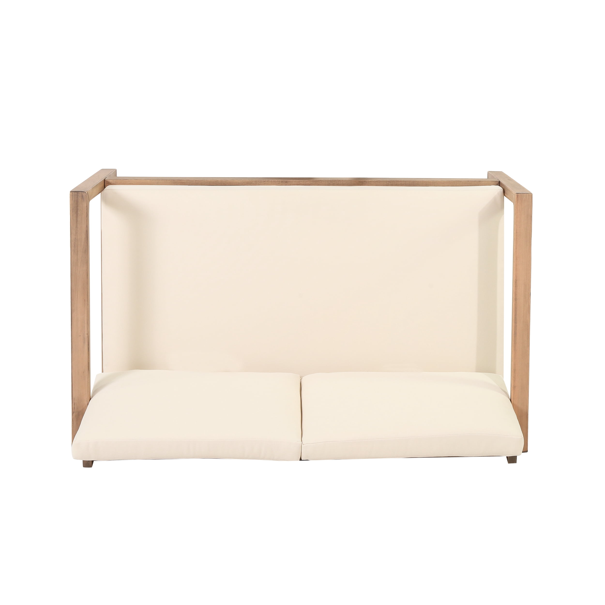 Outdoor Acacia Wood Loveseat and Coffee Table Set with Water-Resistant Cushions, Patio Conversation Set for Backyard, Brown and Beige
