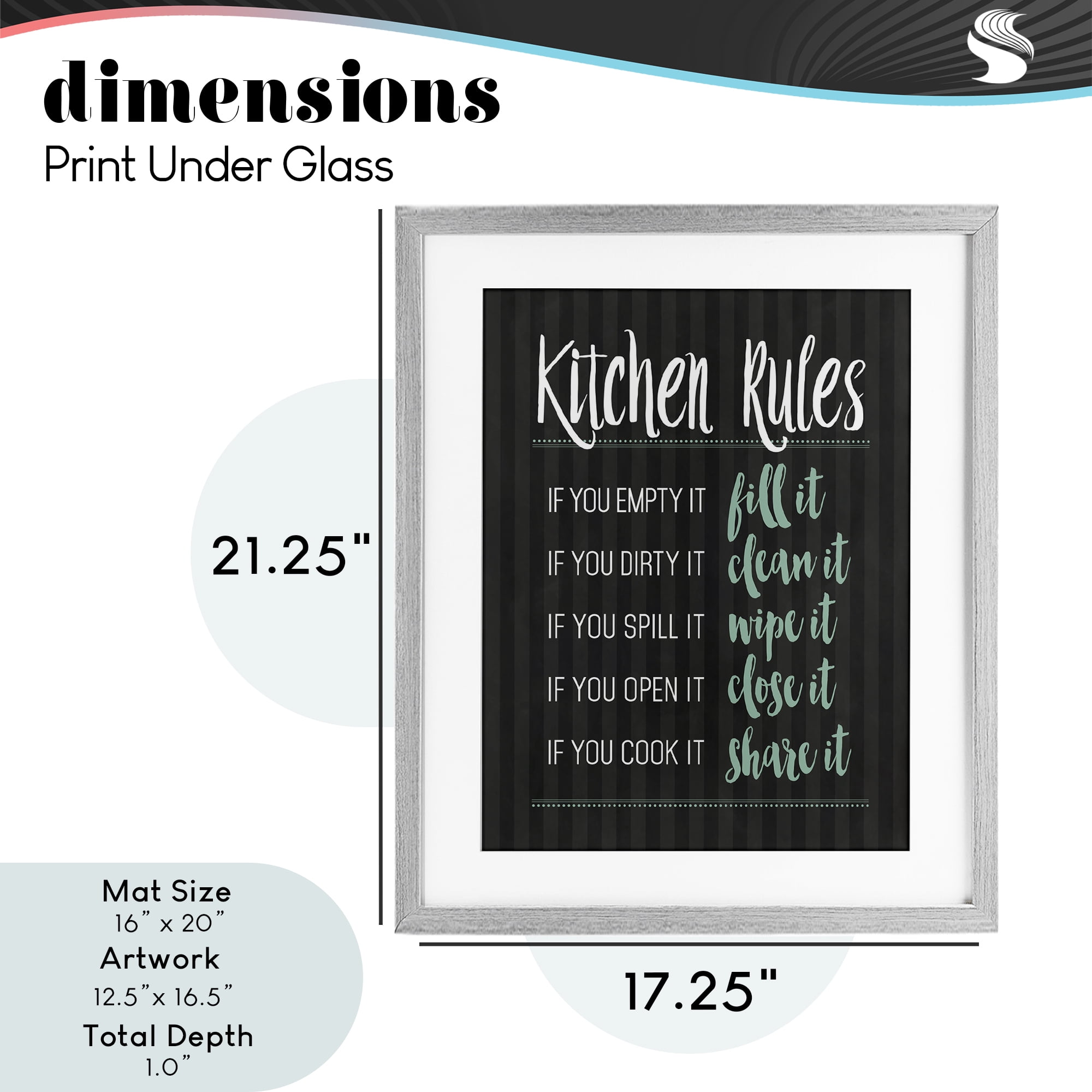 Kitchen Rules Black & Green Gray Framed Print Under Glass, design by Lettered and Lined