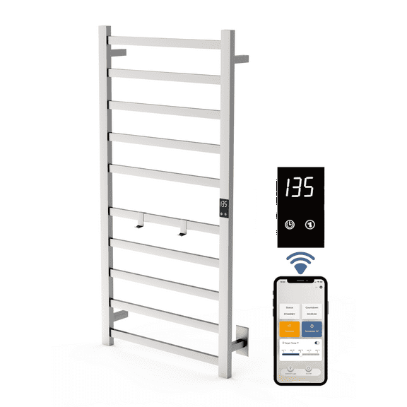 Topdattion Smart Wireless Electric Towel Warmer | Blade Thin 10 Bar Design | Brushed