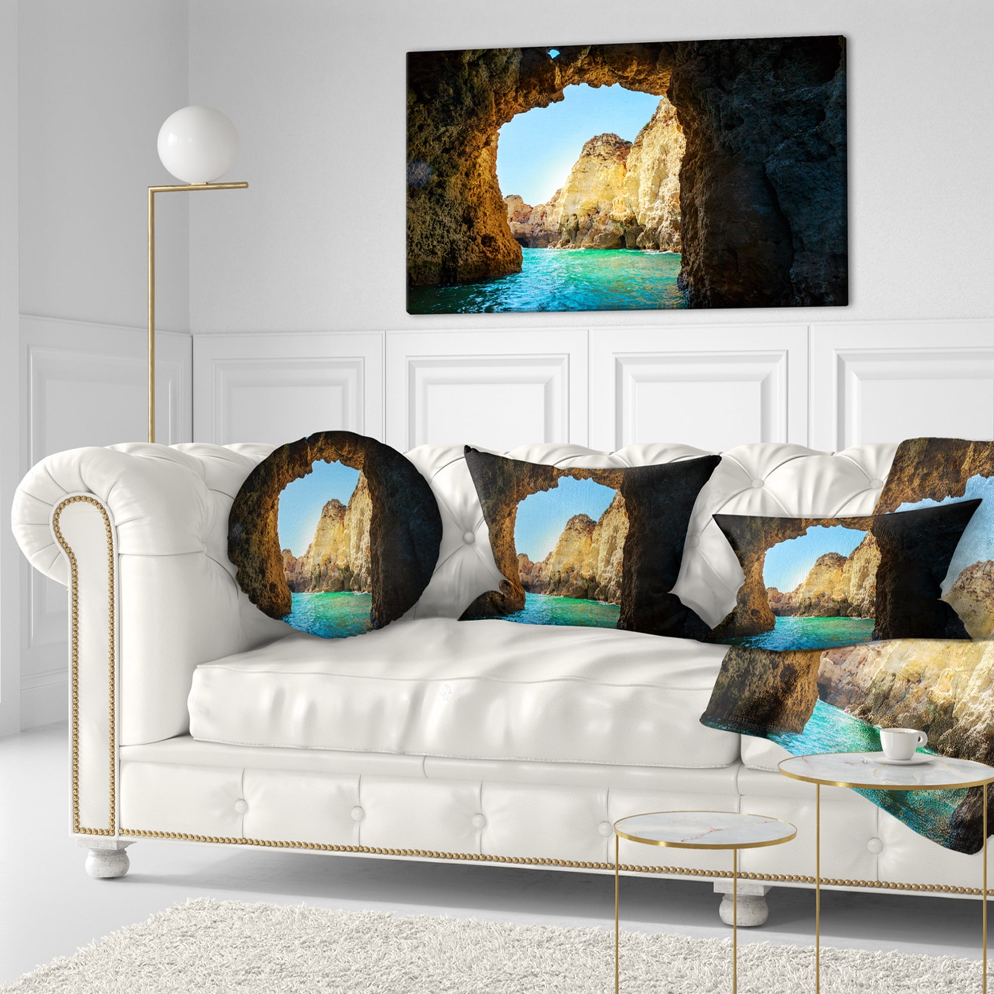 Designart Sea through Rocky Cave Portugal - Seashore Throw Pillow - 12x20